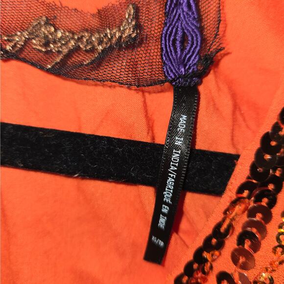 Free People Women XS Mini dress Celeste Orange Sequin Stars Celestial Event Prom - Picture 15 of 15